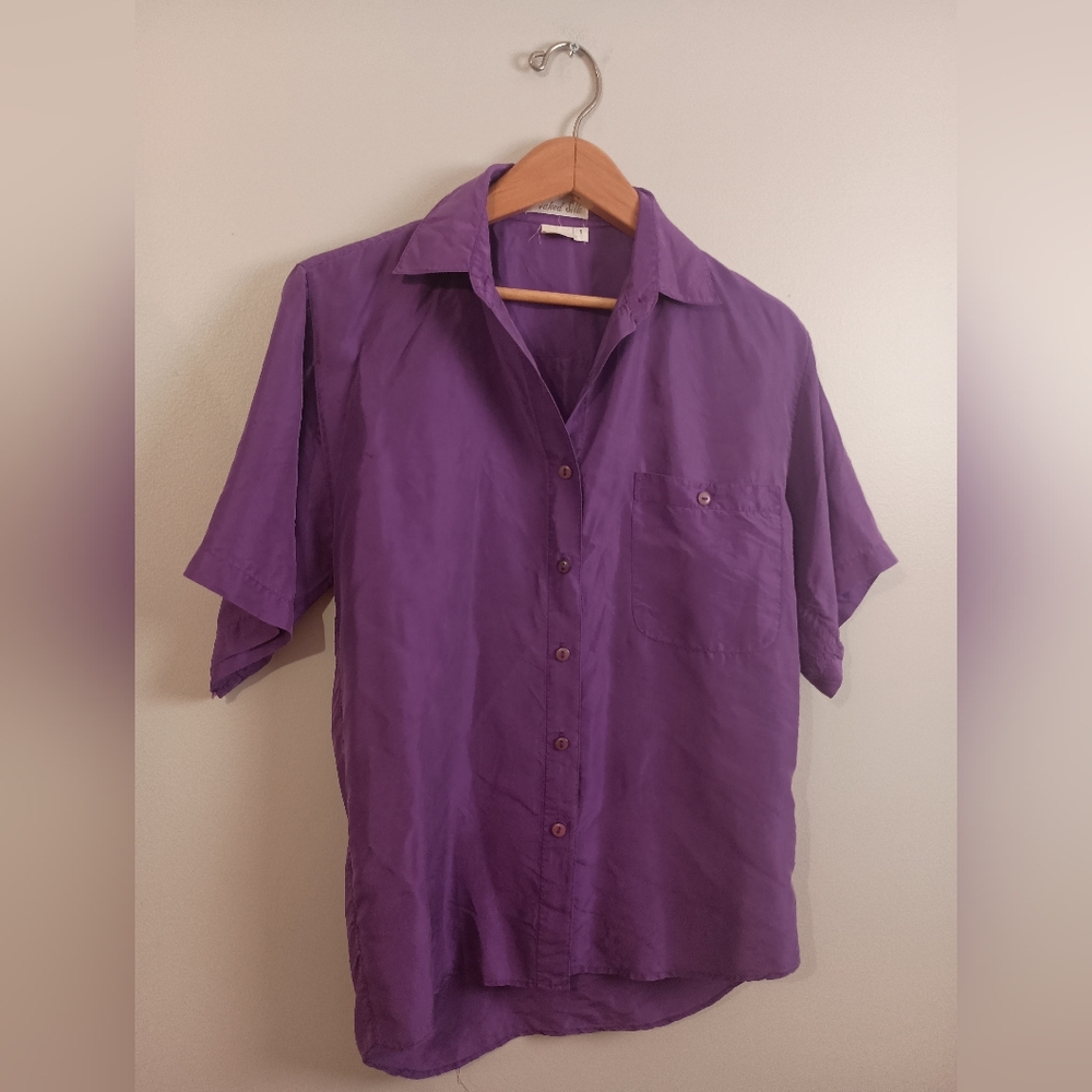 90's Naked Silk- Purple Silk Shirt- Size S
